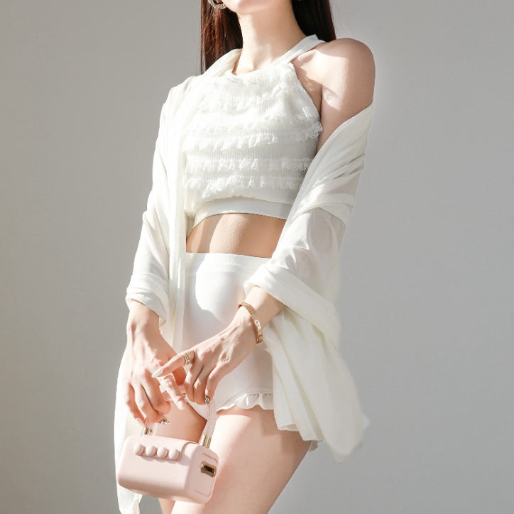 Three-Piece Ruffle-Trimmed Bikini Swimsuit