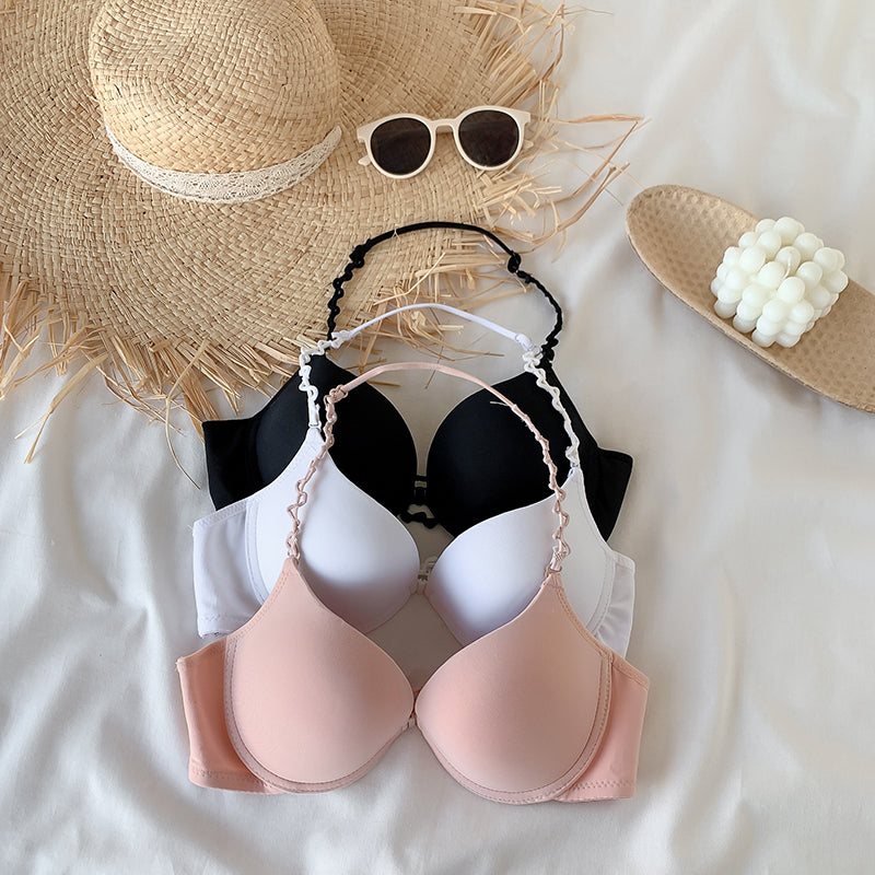 Backless Front Button Push Up Halter Sexy Bra