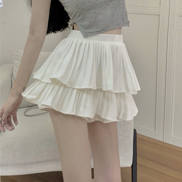 Puffy Skirt Double Layer Pleated Cake Culottes Shorts