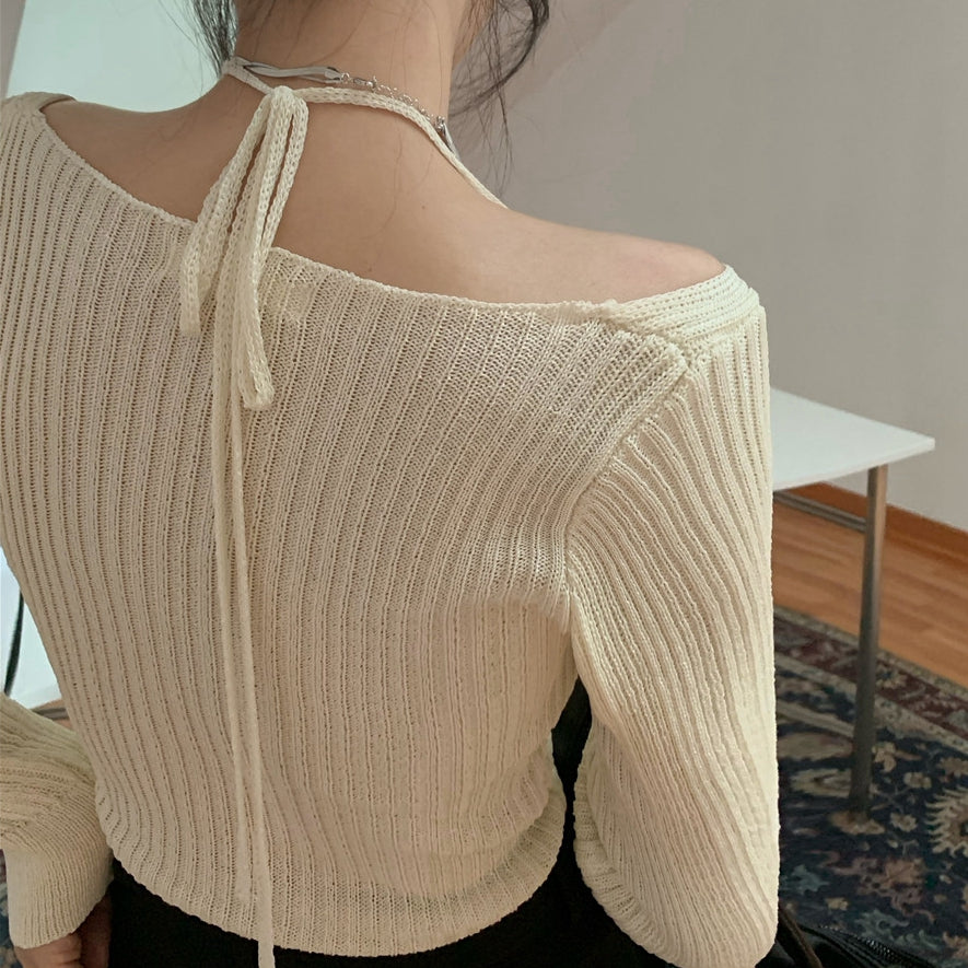 Halter Neck Long-Sleeved Sweater Top