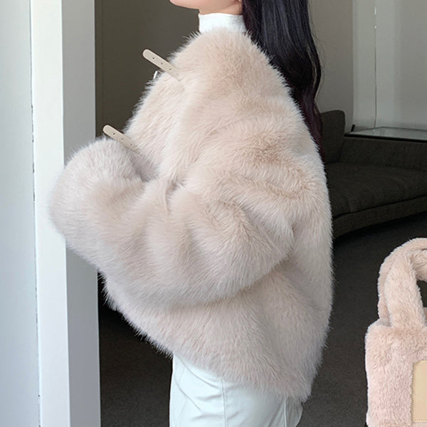 Plush Fleece Coat Long Sleeve Top Faux Fox Fur