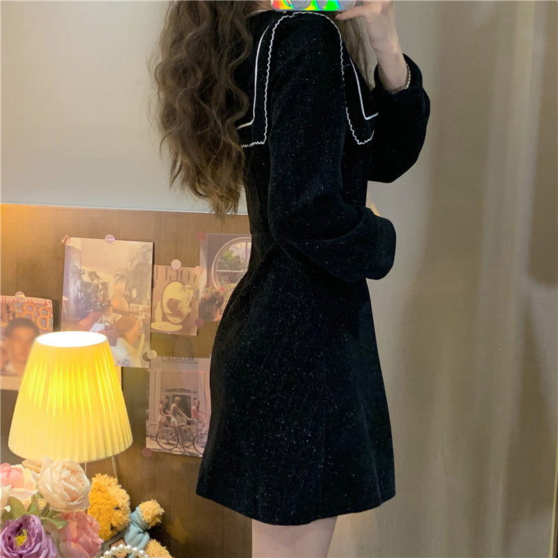 Bow Neck Long Sleeve Button Dress