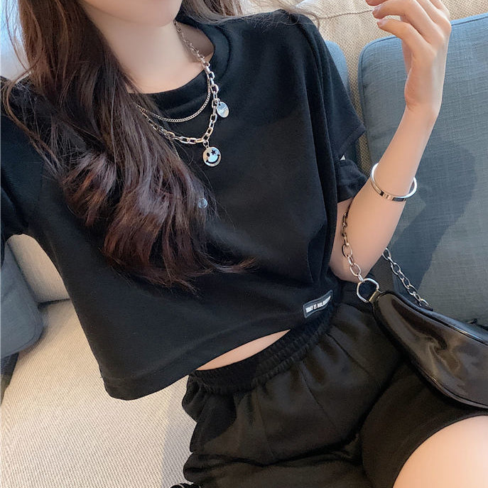 Casual Sports Short Sleeve Top Side Zip Shorts Set