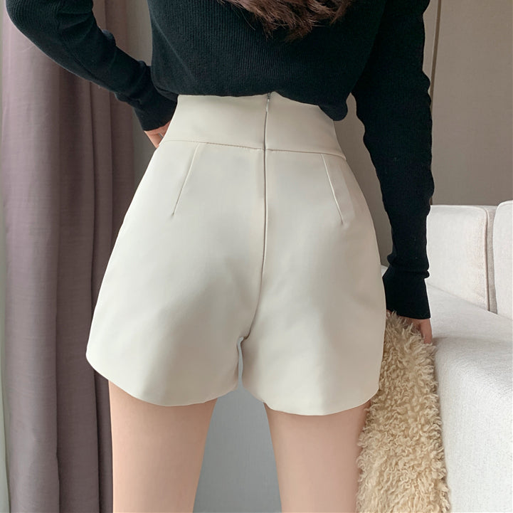 High Waist Casual Pocket Wide Leg Suit Shorts