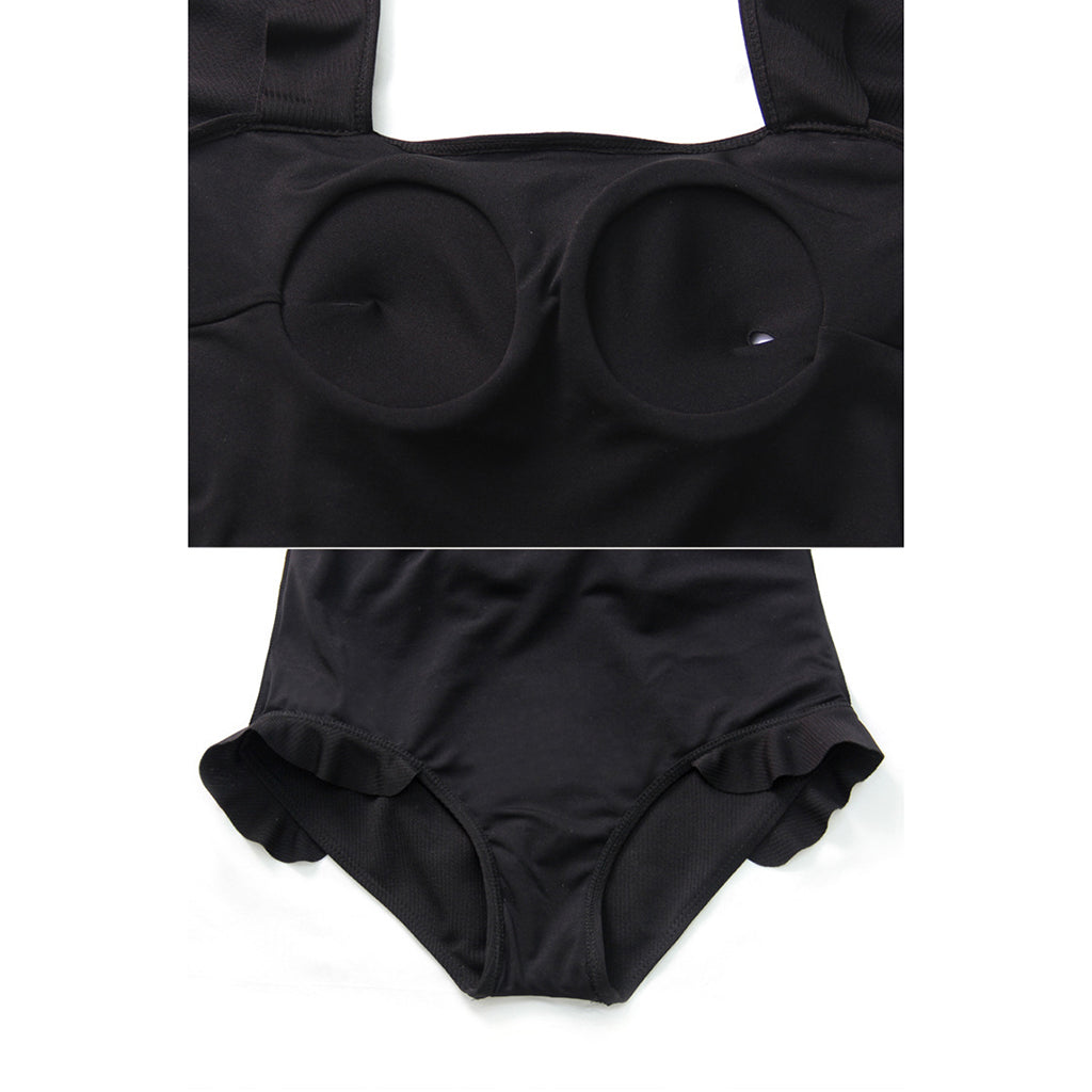 Ruffle Van Black Backless One-Piece Swimsuit