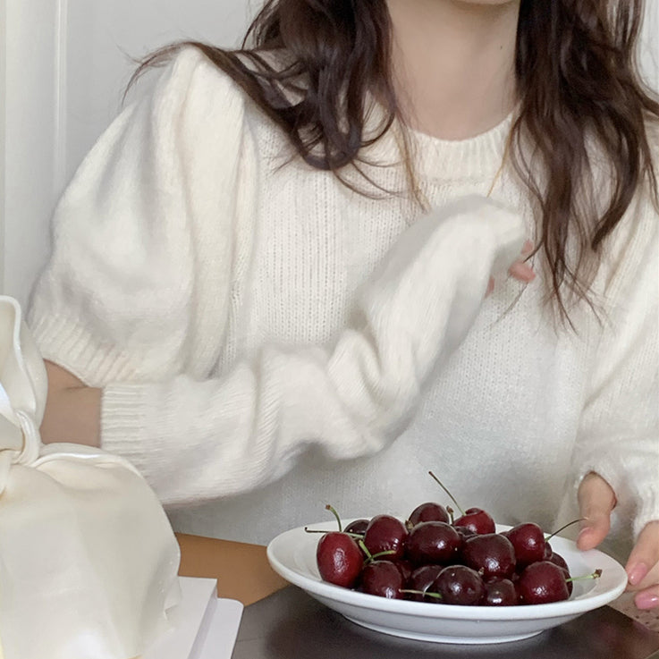 Puff Sleeve Sweater Knit Top Removable Split Sleeves