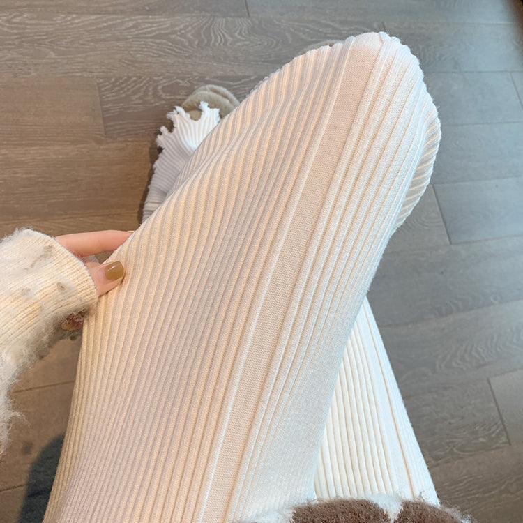 Wide Leg Straight Fringe Knit Casual Long Pants