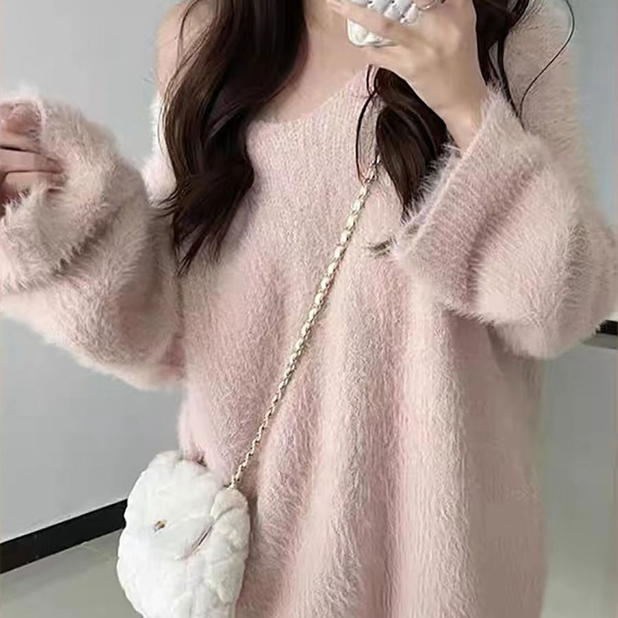 Mink Velvet V-Neck Soft Loose Knit Top