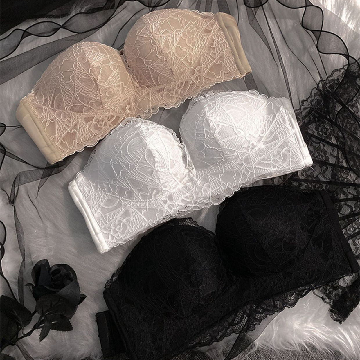 Lace Strapless Push Up Wireless Bra Underwear