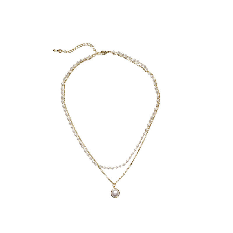 Retro Double Layer Pearl Clavicle Chain Necklace