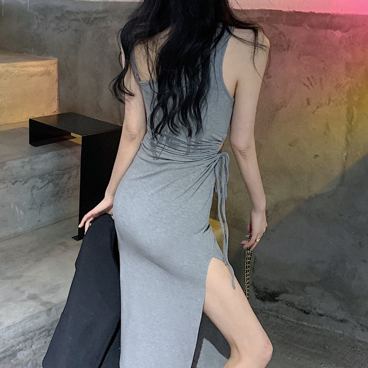 Slit Hollow One Shoulder Slim Long Cami Dress