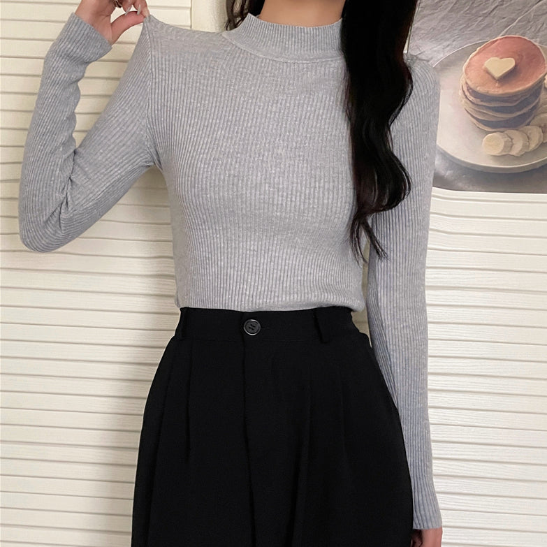 Long-Sleeve Knitted Top Half Turtleneck Sweater