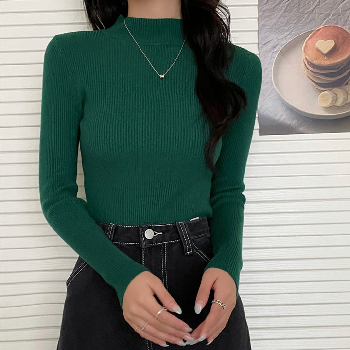 Long-Sleeve Knitted Top Half Turtleneck Sweater