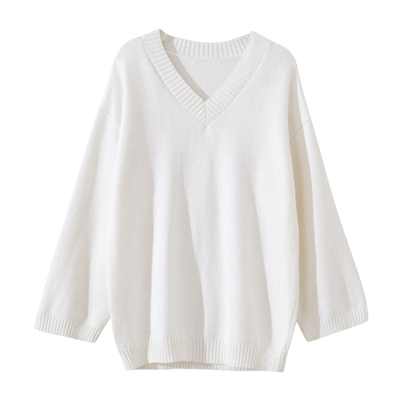 V-Neck Knitted Long-Sleeved Straight Sweater