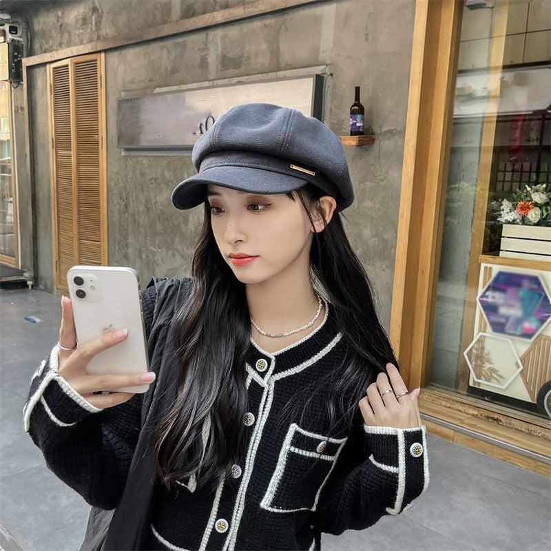 Simple Solid Color Label Fashion Beret Hat