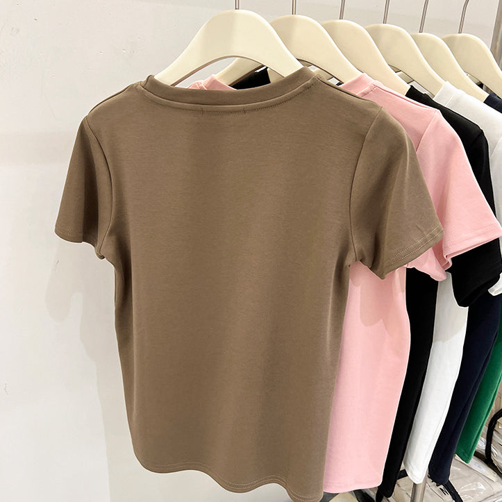 Heart Embroidered Loose Short Sleeve T-Shirt