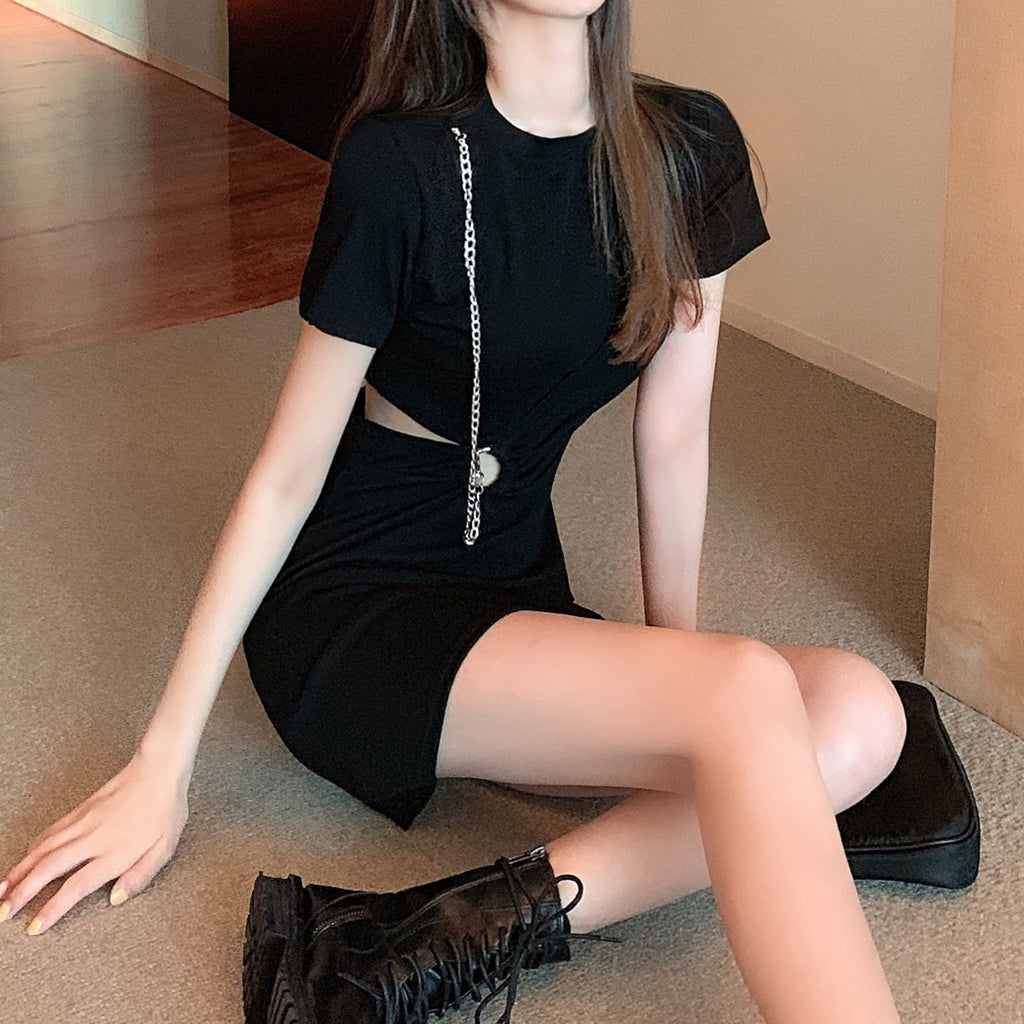 Black Bodycon Short Sleeve A-Line Dress