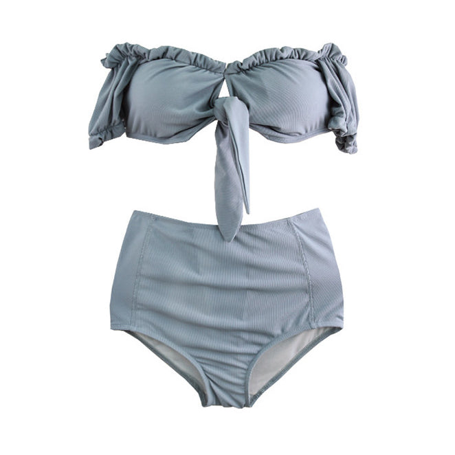 Solid Color Split High Waist Set Hot Spring Swimsuit