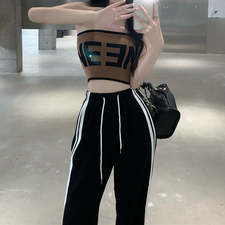 Black Sexy Knit Bandeau Sweatpants Set