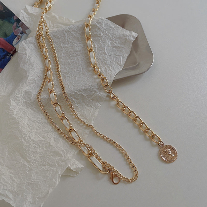 French Metal Thin Chain Pu Braided Waist Chain Accessories