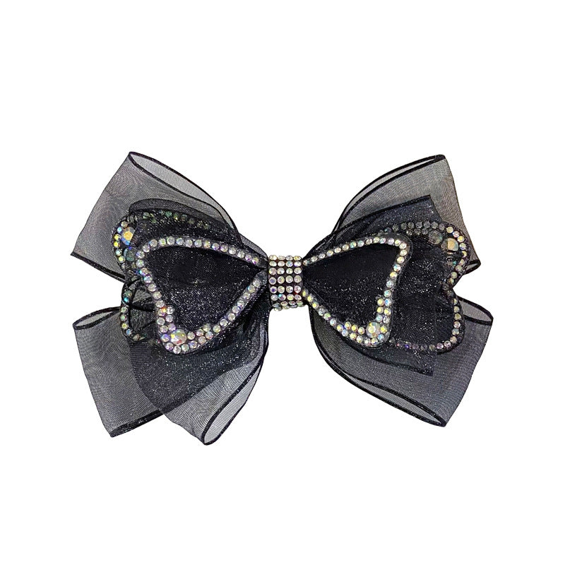 Mesh Diamond Bow Spring Clip Hair Clip