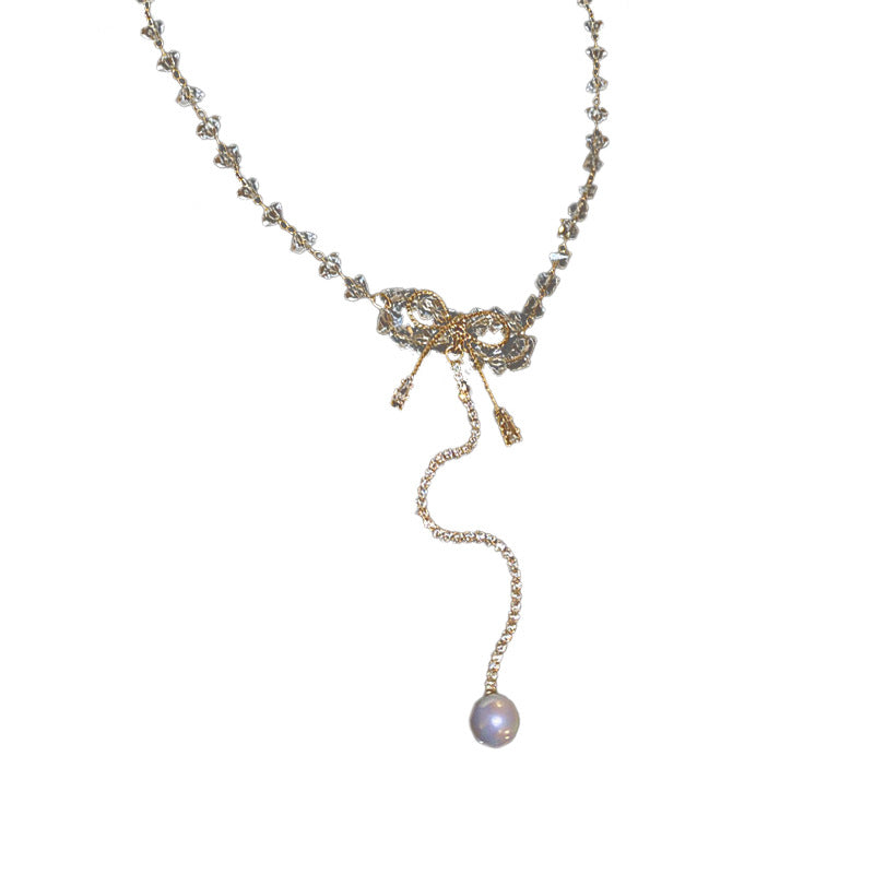 Zircon Crystal Panel Butterfly Fringe Pearl Necklace