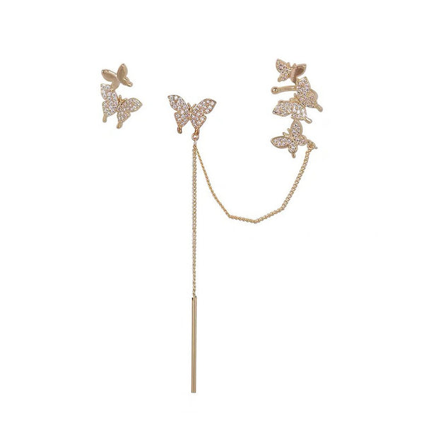 Fashion Temperament Tassel Butterfly Earrings Silver Stud Earrings