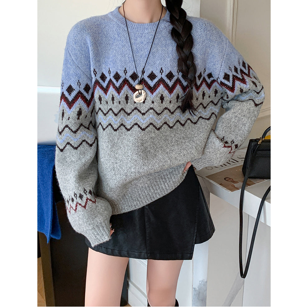 Colorblock Crew Neck Pullover Sweater