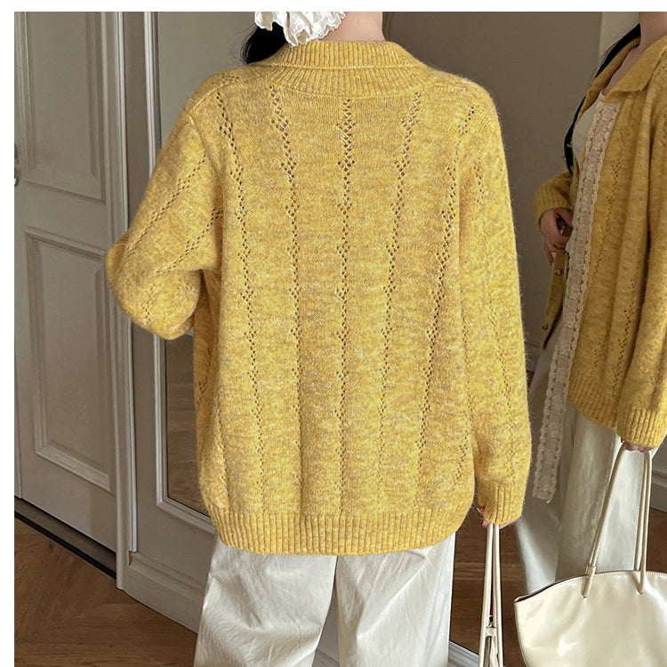 Hollow Lace Bow Knitted Cardigan