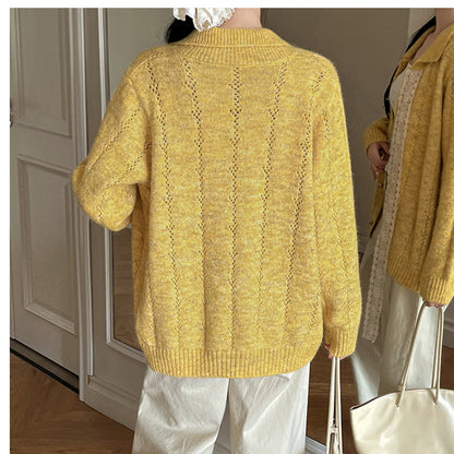 Hollow Lace Bow Knitted Cardigan