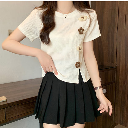 Loose Large Size Three-Dimensional Flower Short-Sleeved T-Shirt