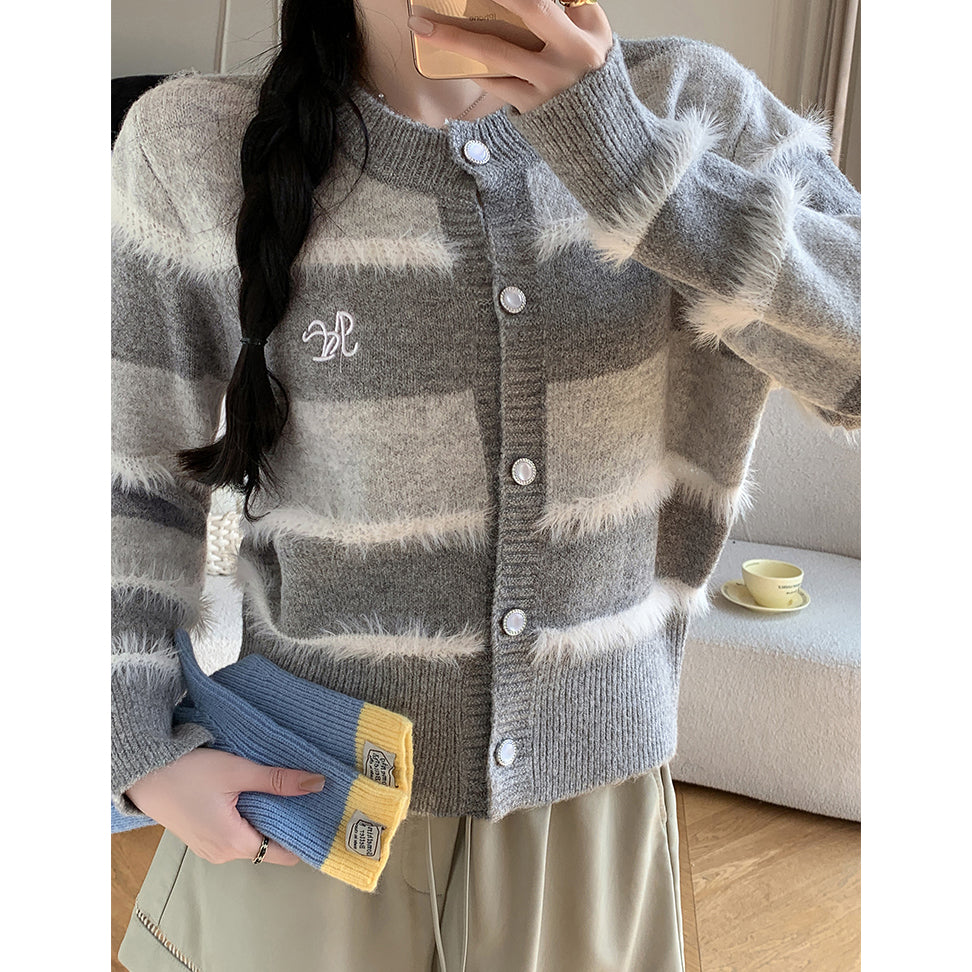 French Retro Colorful Striped Cardigan Jacket