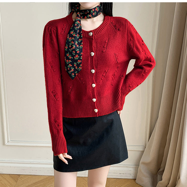 Retro Cable Knitted Heart Button Cardigan