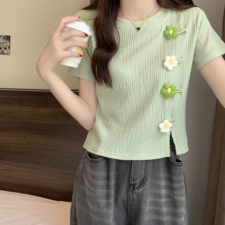 Loose Large Size Three-Dimensional Flower Short-Sleeved T-Shirt