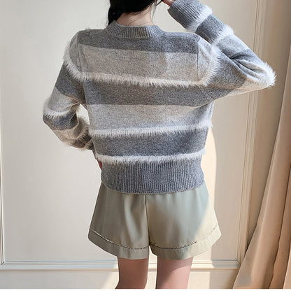 French Retro Colorful Striped Cardigan Jacket