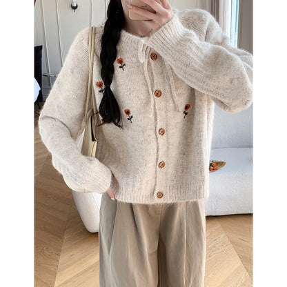 Embroidered 3D Flower Knit Sweater Jacket