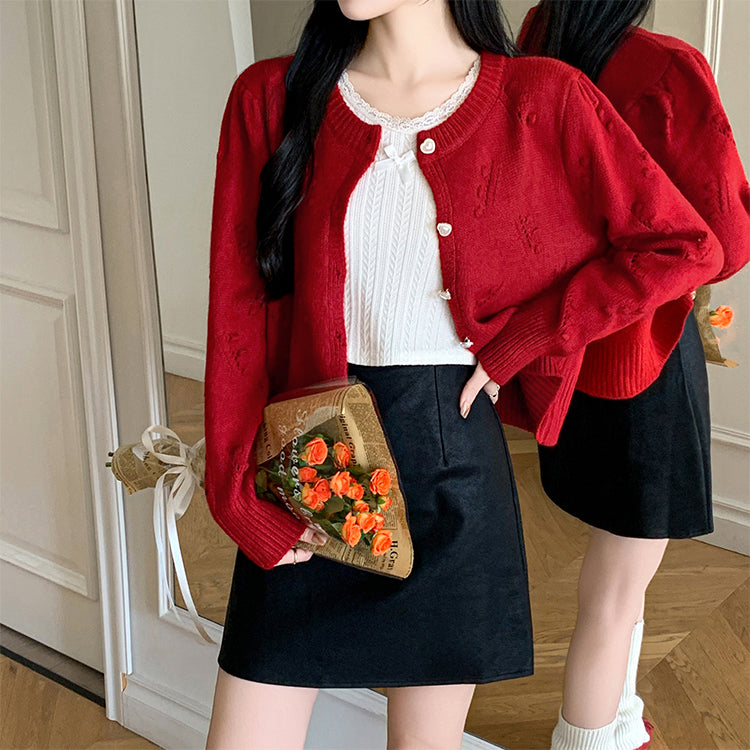 Retro Cable Knitted Heart Button Cardigan