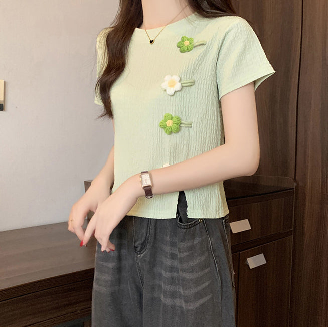 Loose Large Size Three-Dimensional Flower Short-Sleeved T-Shirt