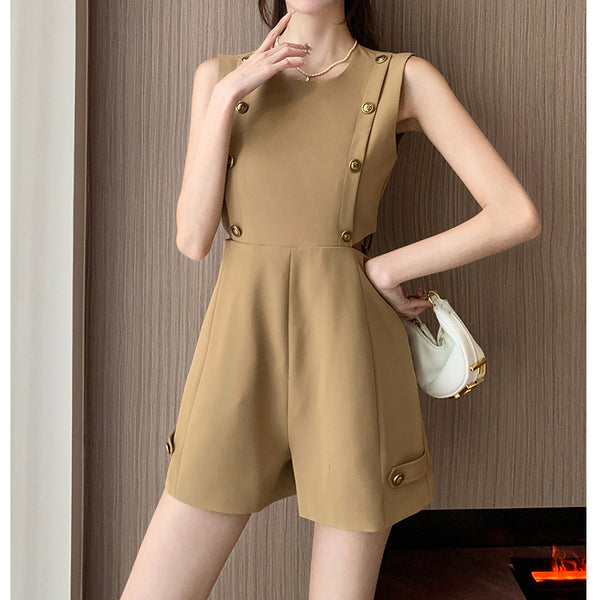 Double-Breasted Cropped Sleeveless Jumpsuit