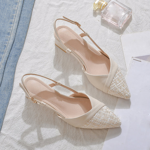 Pointed toe buckle strap block heel sandals