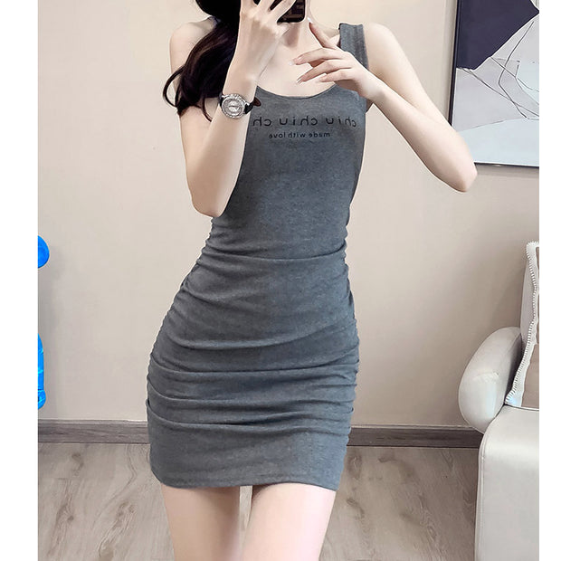 Slim fit monogrammed stretch sleeveless bodycon dress
