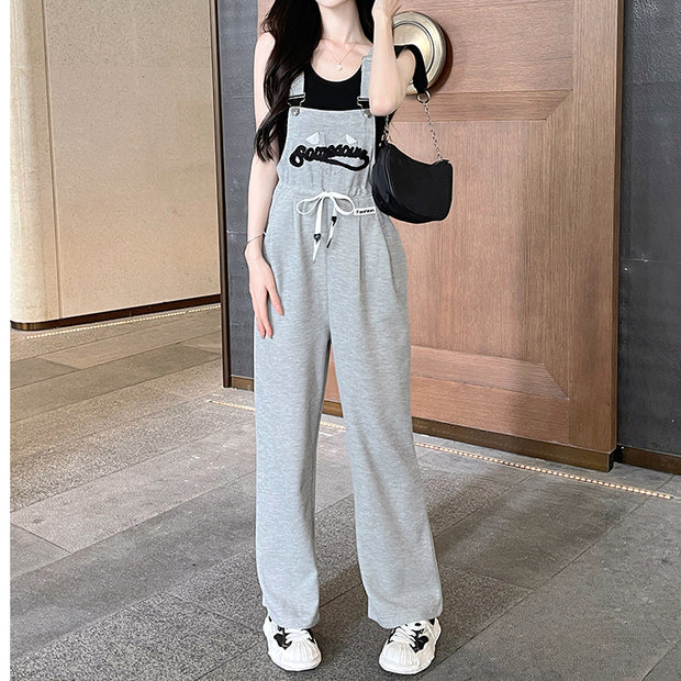 Casual drawstring waist loose suspenders jumpsuit
