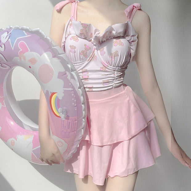 Cute colorblock slim one-piece swimsuit