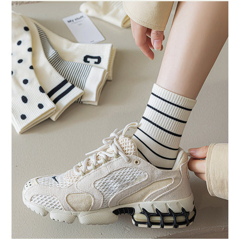 Striped Casual Breathable Stretch Cotton Socks