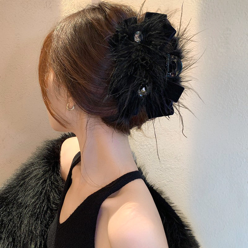 Diamond Feather Bow Back Of Head Hairpin