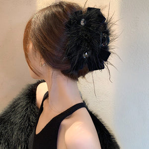 Diamond Feather Bow Back Of Head Hairpin