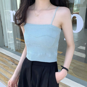 Solid Color Knitted Short Slim Fit Camisole
