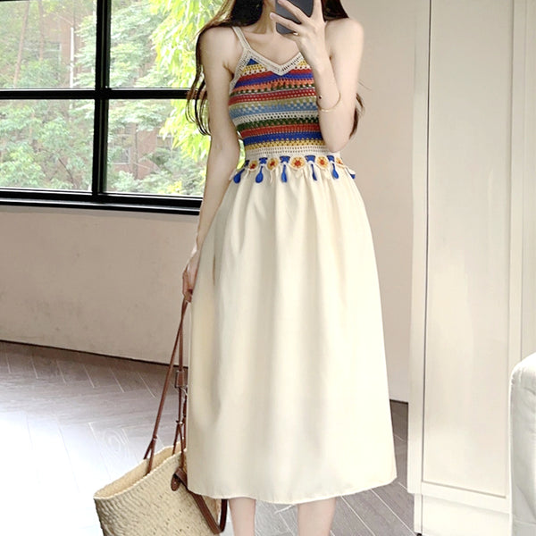 Colorful Ethnic Resort Style Paneled Slip Dress