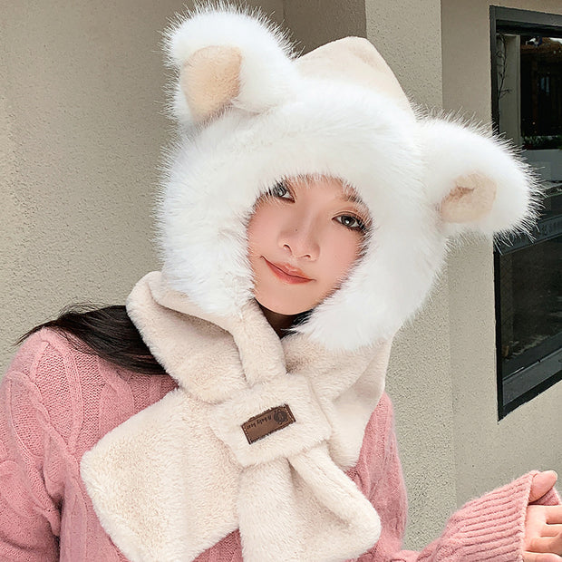 Fox Ears Plush Hat Warm Scarf