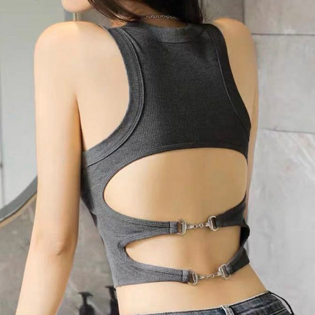 Cutout back skinny stretch sleeveless tank top